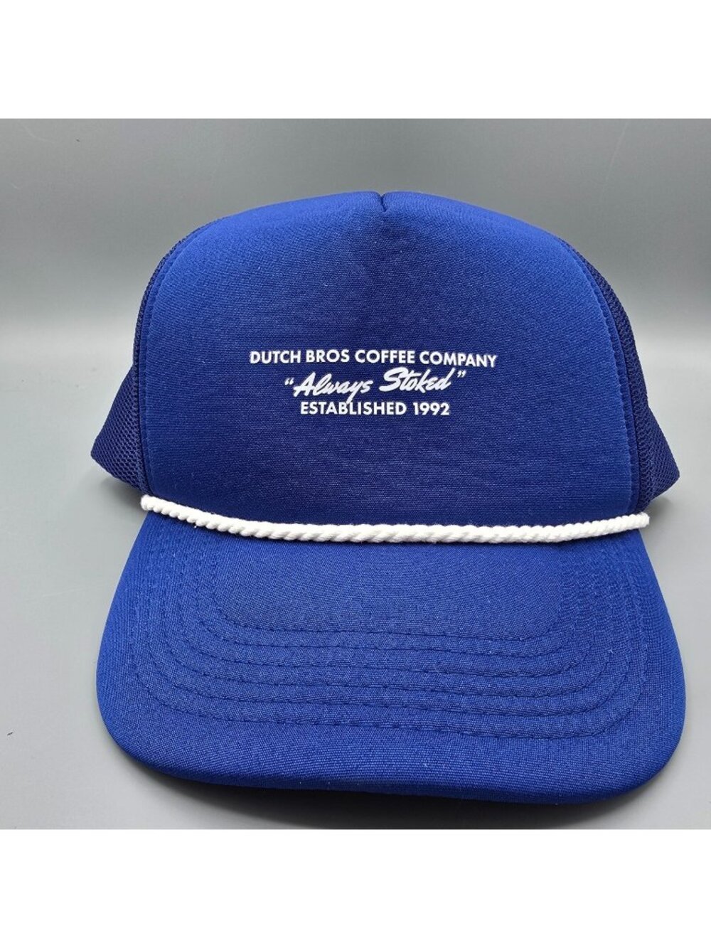 Dutch Bros Coffee Company "Always Stoked" Blue Snapback Rope Brim Trucker Hat
